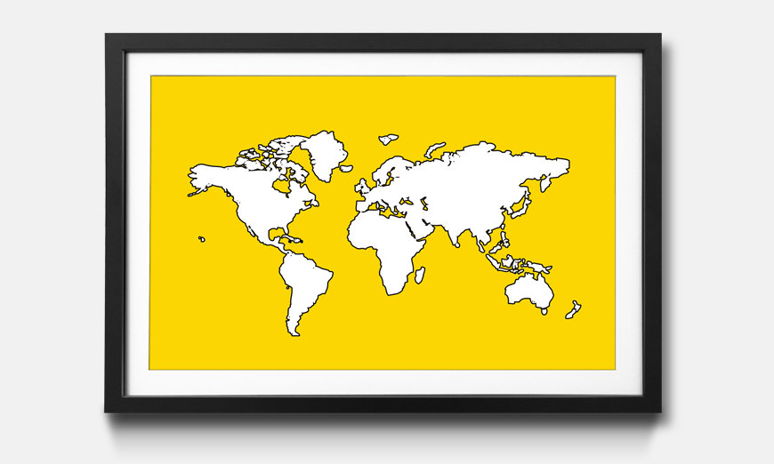 Il quadro con cornice Map Of The World Yellow