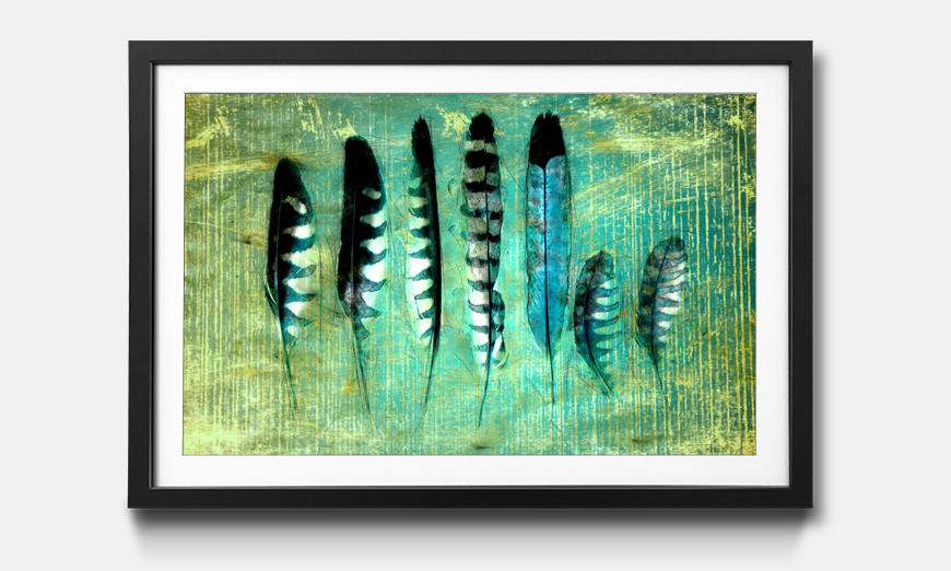 Stampa artistica incorniciata Blue Feathers