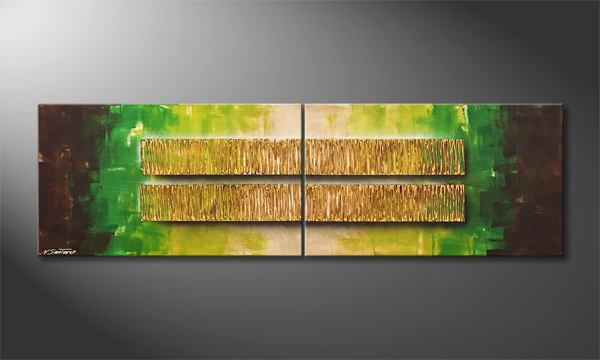 Arte moderna Golden Rain 200x60cm